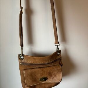 Roots Tan Brown Leather Crossbody Bag